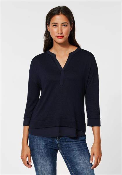 Tunikashirt im Materialmix mighty blue