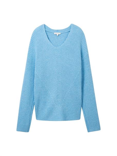 V-Ausschnitt Strickpullover clear light blue melange