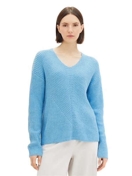V-Ausschnitt Strickpullover clear light blue melange