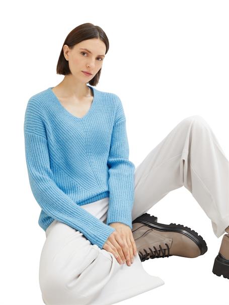 V-Ausschnitt Strickpullover clear light blue melange