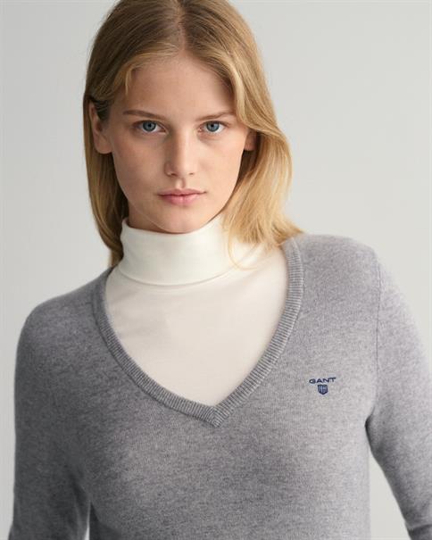 V-Neck Pullover aus Extra Fine Lambswool grey melange