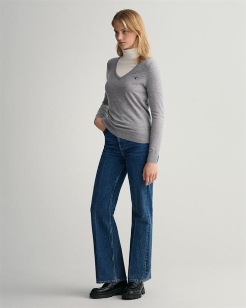 V-Neck Pullover aus Extra Fine Lambswool grey melange