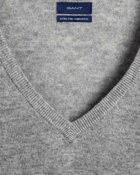 V-Neck Pullover aus Extra Fine Lambswool grey melange