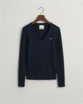 V-Neck Pullover mit Zopfmuster evening blue