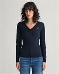 V-Neck Pullover mit Zopfmuster evening blue