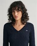 V-Neck Pullover mit Zopfmuster evening blue