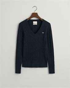 V-Neck Pullover mit Zopfmuster evening blue