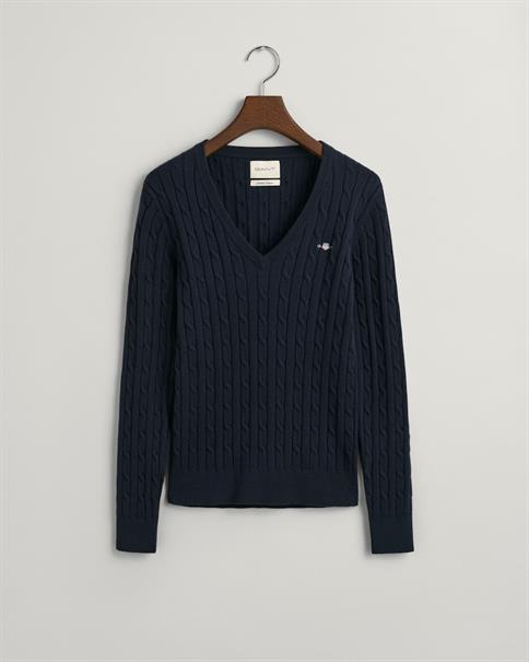 V-Neck Pullover mit Zopfmuster evening blue