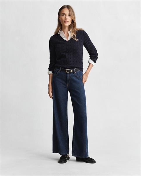 V-Neck Pullover mit Zopfmuster evening blue