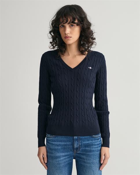 V-Neck Pullover mit Zopfmuster evening blue