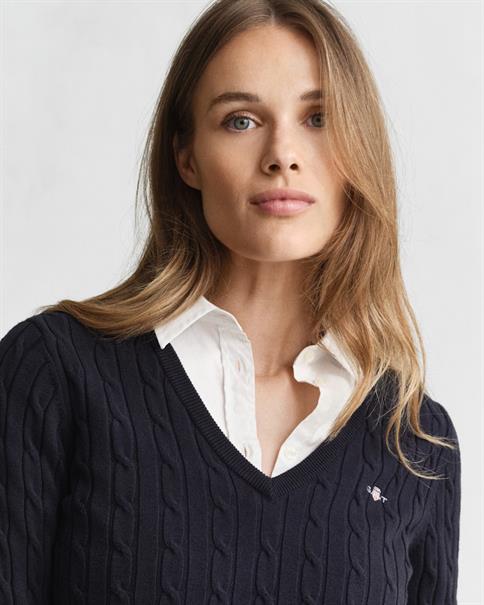 V-Neck Pullover mit Zopfmuster evening blue