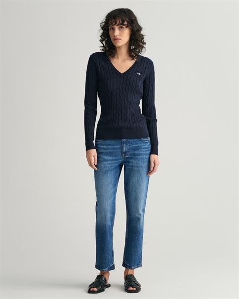 V-Neck Pullover mit Zopfmuster evening blue