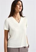 V-Neck Shirt in Leinen-Optik off white
