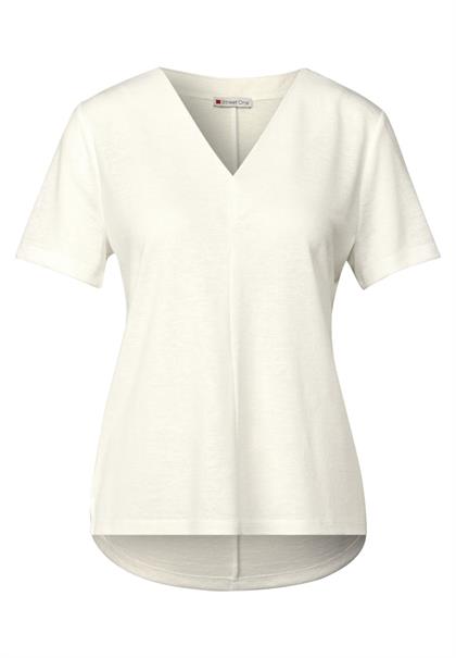 V-Neck Shirt in Leinen-Optik off white