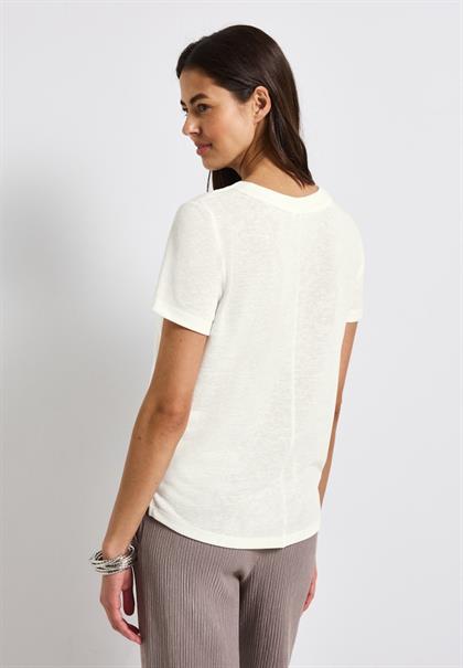 V-Neck Shirt in Leinen-Optik off white