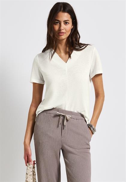 V-Neck Shirt in Leinen-Optik off white