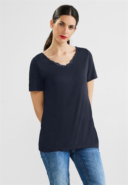 V-Neck Shirt mit Spitze deep blue