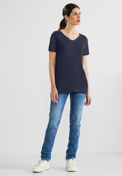 V-Neck Shirt mit Spitze deep blue