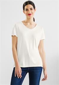 V-Neck Shirt mit Spitze off white