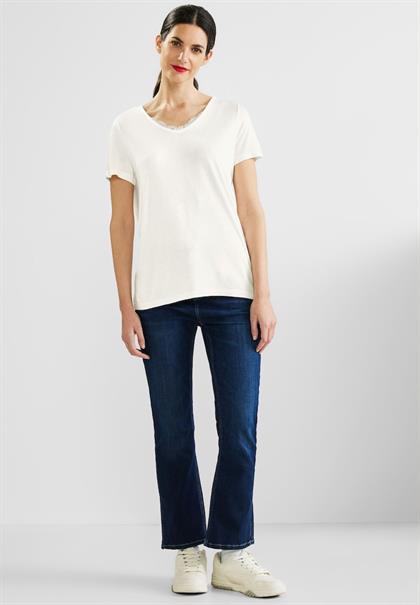 V-Neck Shirt mit Spitze off white
