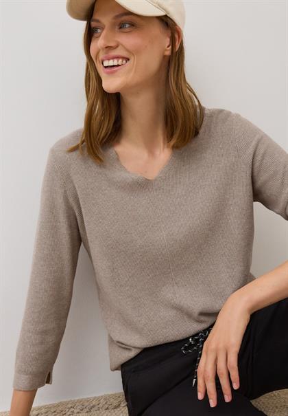 V-Neck Strickpullover toffee cream melange