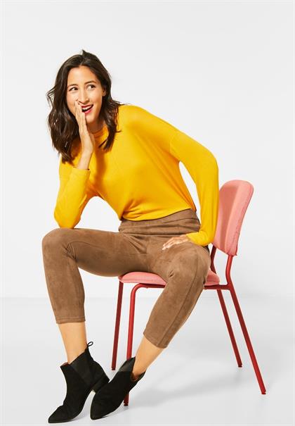 Velours-Hose mit High Waist natural camel