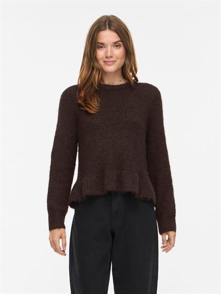 VIBOWS L/S FLOUNCE KNIT PULLOVER coffee bean