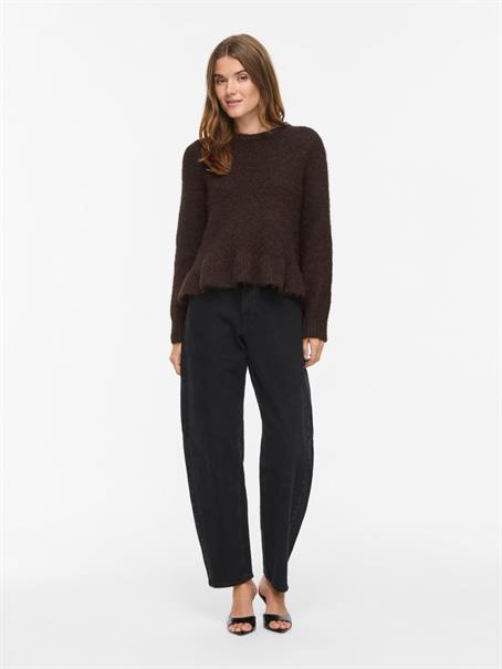 VIBOWS L/S FLOUNCE KNIT PULLOVER coffee bean