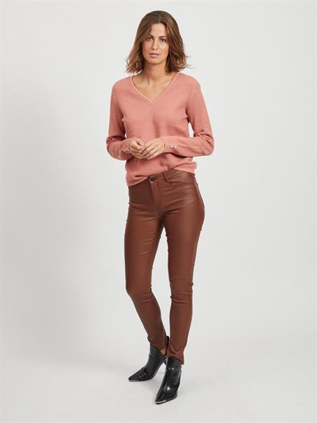 VICHASSA V-NECK L/S BUTTON KNIT TOP/L desert sand