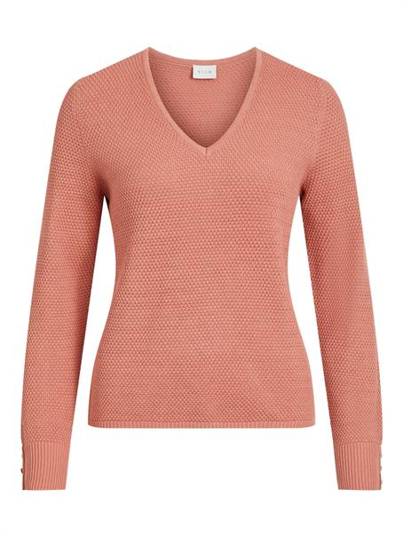 VICHASSA V-NECK L/S BUTTON KNIT TOP/L desert sand