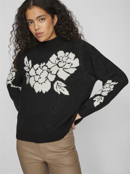 VICILIA HIGH NECK L/S JAQUARD TOP - NOOS black