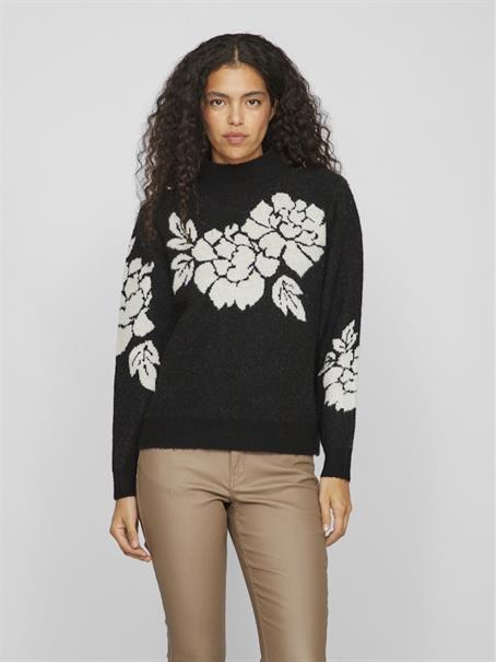 VICILIA HIGH NECK L/S JAQUARD TOP - NOOS black