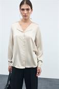 VIELLETTE V-NECK L/S SATIN SHIRT - NOOS snow white