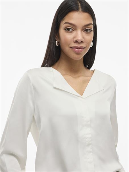 VIELLETTE V-NECK L/S SATIN SHIRT - NOOS snow white