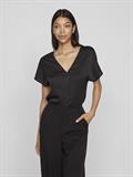 VIELLETTE V-NECK S/S SATIN TOP - NOOS black