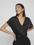 VIELLETTE V-NECK S/S SATIN TOP - NOOS black