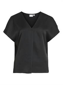 VIELLETTE V-NECK S/S SATIN TOP - NOOS black