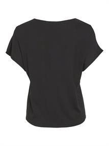 VIELLETTE V-NECK S/S SATIN TOP - NOOS black