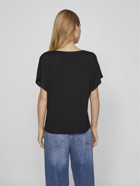 VIELLETTE V-NECK S/S SATIN TOP - NOOS black