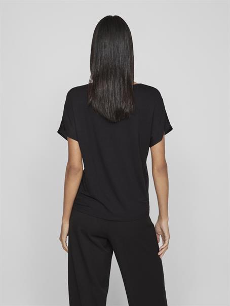 VIELLETTE V-NECK S/S SATIN TOP - NOOS black