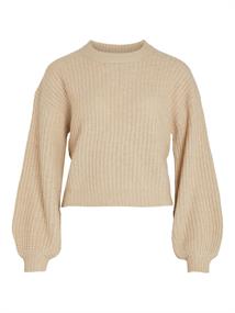 VIFELO L/S CROPPED KNIT TOP/SU - NOOS natural melange