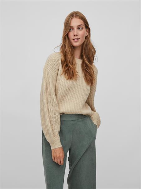 VIFELO L/S CROPPED KNIT TOP/SU - NOOS natural melange