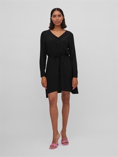 VIFINI V-NECK L/S SHORT DRESS/SU - NOOS black