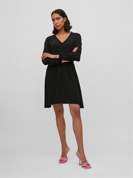 VIFINI V-NECK L/S SHORT DRESS/SU - NOOS black