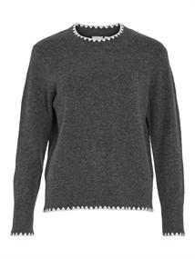 VIHEFNA STITCH DETAIL KNIT TOP/R/2 dark grey melange