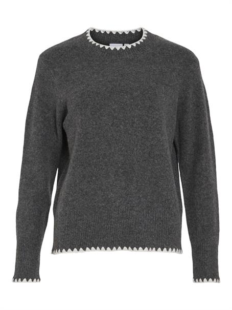 VIHEFNA STITCH DETAIL KNIT TOP/R/2 dark grey melange