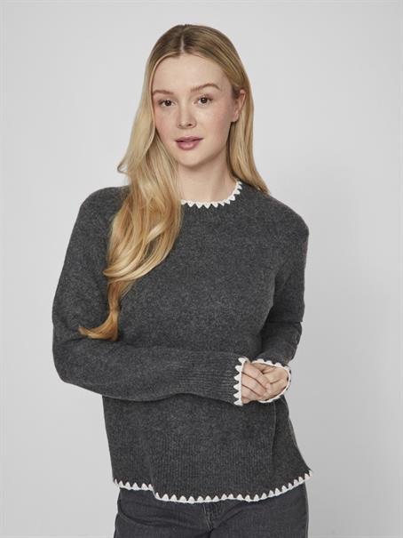 VIHEFNA STITCH DETAIL KNIT TOP/R/2 dark grey melange