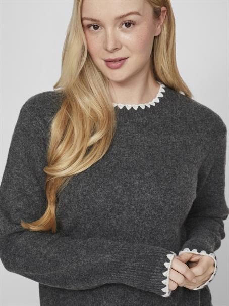 VIHEFNA STITCH DETAIL KNIT TOP/R/2 dark grey melange