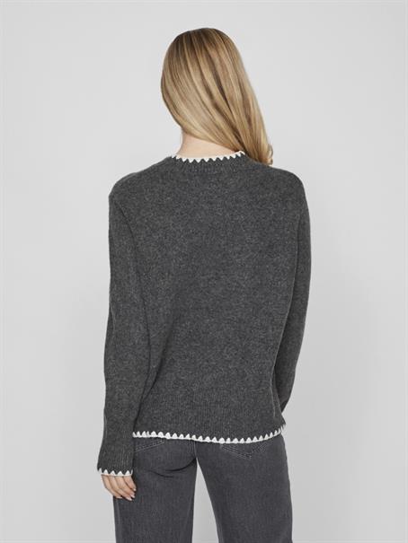 VIHEFNA STITCH DETAIL KNIT TOP/R/2 dark grey melange