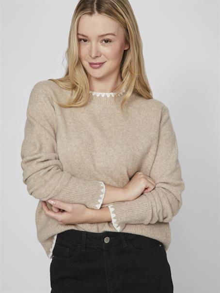 VIHEFNA STITCH DETAIL KNIT TOP/R/2 natural melange